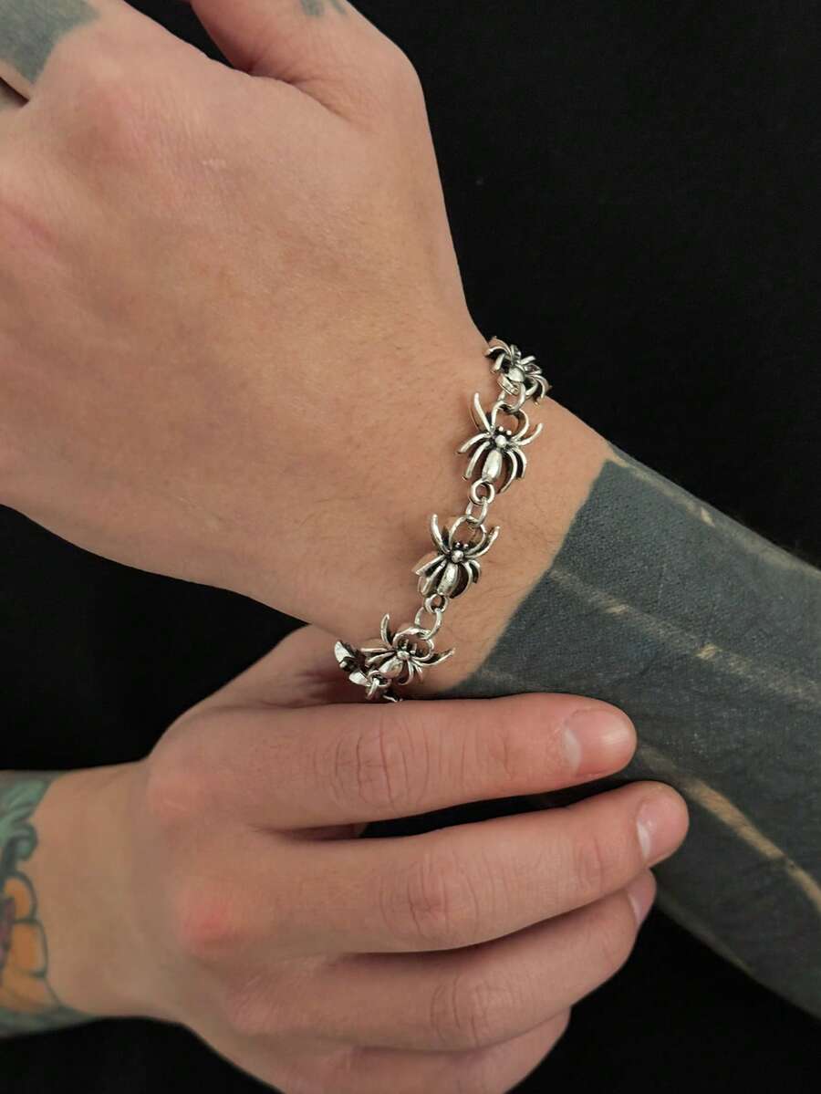 1 pieza Brazalete único de hombre con araña 3D - Plata antigua - Ver 1