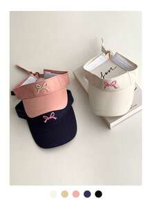 1 pieza Sombrero de playa de verano para mujer, sombrero de ala ancha con bordado de lazo dulce y lindo, con apertura en la parte superior para protección solar, regalo del día de San Valentín - Multicolor - Ver 9