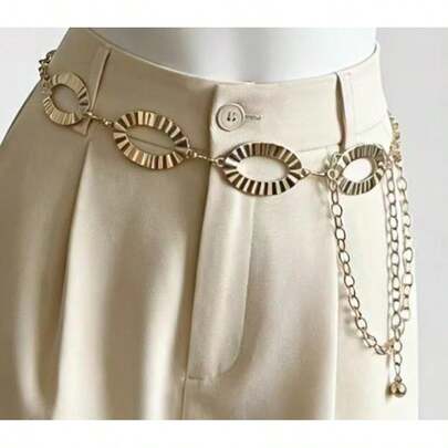 Europäisch-amerikanische Mode runde Metall-Scheiben Taillenkette, elegante Körperkette für Kleider, geometrisch-kreative Taillengürtel, geometrisches Muster Boho-Zinklegierung