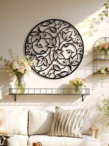 Iron Vine Wreath Circular Decorative Wall Hanging, Metal Art Housewarming Gift Home Decor - Black - View 1