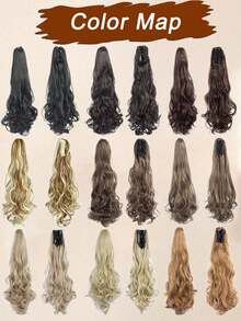 Claw Clip In Body Wave Hair Extensions Long Curly Wavy Ponytail Hair Extensions Synthetic Hair Pieces For Women Girls - Multicolor - View 7
