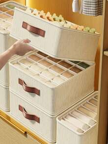 A Stylish, Multi-Functional Underwear Organizer Featuring 20 Compartments And A Leather Handle For Quick And Easy Access. Equipped With Multiple Independent Dividers, It Offers Comprehensive Dust Protection And Is Fully Washable. Constructed With A - A - View 12