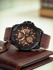 Bronson 自动棕色 LiteHide™ 皮革手表 - ME3219 - Fossil - 棕色 - 查看 4