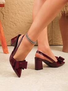 Bow Decor Elegant Sexy High Heel Pointed Toe Party Shoes, Comfortable And Non-Fatiguing - Burgundy - View 15