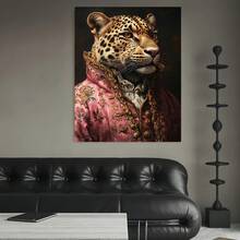 Enmarcado 1 pieza, con marco,  [2D Plano] Retrato de Animal Humorístico Leopardo en Túnica Rosa, Decoración Salvaje Caprichosa, Arte Único para Espacios Modernos y Divertidos, 2D Plano - Enmarcado - Ver 4