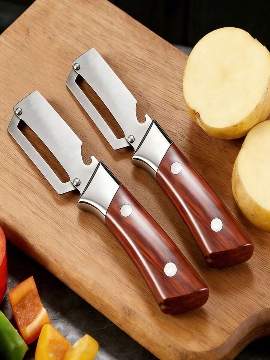 2pcs Stainless Steel Multi-Function Vegetable Peeler And Bottle Opener - Labor-Saving Convenient Kitchen Tool, Suitable For Right-Handed Use, Applicable To Various Vegetables And Fruits, 32 Elegant Holiday Gifts