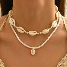 Bộ 2 vòng cổ và vòng chân đính hạt hình vỏ sò phong cách Bohemian, phụ kiện cá nhân hóa nhiều lớp. - vòng cổ - Xem 8