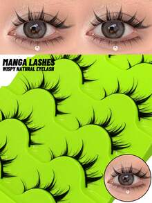 5对蓬松湿润感漫画假睫毛，浓密泰式动漫角色扮演假睫毛，尖刺造型，戏剧效果，上镜娃娃睫毛，自然妆效，适合派对佩戴 - 黑色 - 查看 1