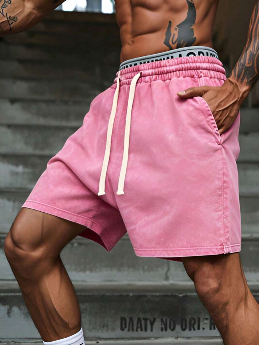 Men's Solid Color Washed Denim Shorts, Latest 2026 Style, Local Shipping, Perfect For Street Style Enthusiasts, The Best Shorts. - 玫紅色 - 查看 1