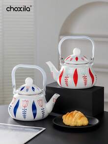 choxila 1pc Multi-Color Tulip Shaped Enamel Teapot, Multifunctional Coffee/Tea/Water Pot For Home Use, Suitable For Induction Cooktop Or Gas Stove Direct Heating, Desktop Decor Teapot, Holiday Gift Teapot - Tulip Enamel Teapot - View 3