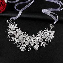 奢华时尚合金花朵腰带，简约欧美风新娘婚纱腰链，优雅女士腰带，夏季沙滩装 - 銀色 - 查看 2