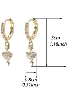 1 Pasang Anting Hoop Hati Bergaya dengan Hiasan Zirkonia Mikro Berbahan Tembaga - W16424 - View 4