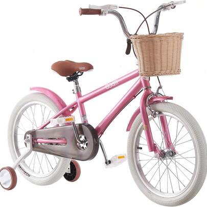 AYAYM Kids Bike 12" 14" 16" 18" 20" 22" Pink Baby Girls Children Bicycle With Basket, Rear Bracket, Silent Stabilizers And Double Brakes Ages 5-12 Years Old 16-20 Inch Girls Bike Gift
