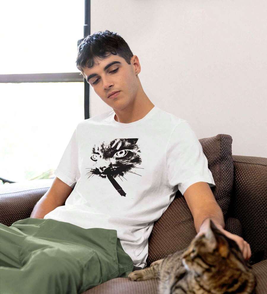 Camiseta Gato Smoks Qualidade Premium Drop Exclusivo Pet Animais Meme Conforto Versátil Geek Floral Rock Anime Personalizada Oversized Gola Redonda DTF Lançamento 2026 Tamanhos grandes - Off - Visão 1