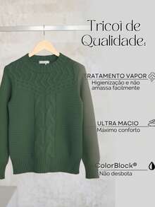 Women's Cold Warm Blouse Knitted Winter Sweater Tricot Details Braids Fashion Blogger - xanh quân đội - Xem 5