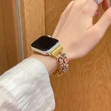 1 Gorgeous High Quality Rose Bracelet Metal Strap, Compatible With Apple Watch 42mm, 38mm, 40mm, 41mm, 44mm, 45mm, 46mm, 49mm Case Sizes, Stylish Smart Watch Replacement Strap, Suitable For Series Ultra2, Ultra SE2, SE 11, 10, 9, 8, 7, 6, 5, 4, 3, 2, 1, Unisex - Gold - View 3
