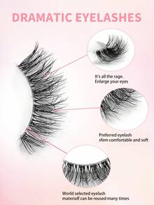 ENCHUW 8对半假睫毛 透明带 柔软自然猫眼假睫毛 化妆工具 延长 蓬松仿貂毛假睫毛 - 黑色 - 查看 3