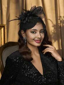 1pc Women's Floral Tea Party Hat, Fashionable Charming Headpiece Hair Clip, Kentucky Derby Racing Hat - 黑色 - 查看 7