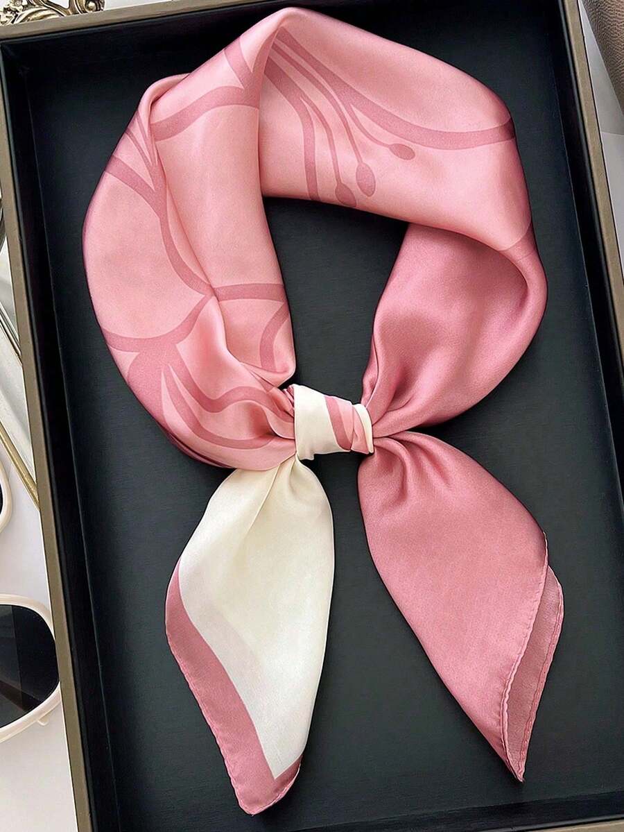 Khăn bandana nhỏ in họa tiết đơn giản, kích thước 70 inch vuông. Phụ kiện thắt lưng đa năng phong cách mùa xuân mới dành cho nữ. Khăn trùm đầu mềm mại. Khăn quàng cổ thời trang. - Nhiều màu - Xem 1