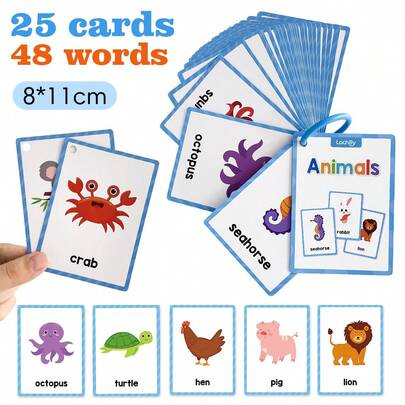 25 de cărți, 48 de cuvinte, animale sălbatice, animale de la fermă marină, cuvinte în engleză, cărți, vocabular, construire, jucării de învățare Montessori, grădiniță, materiale didactice, fișe educaționale pentru copii 3-8 ani
