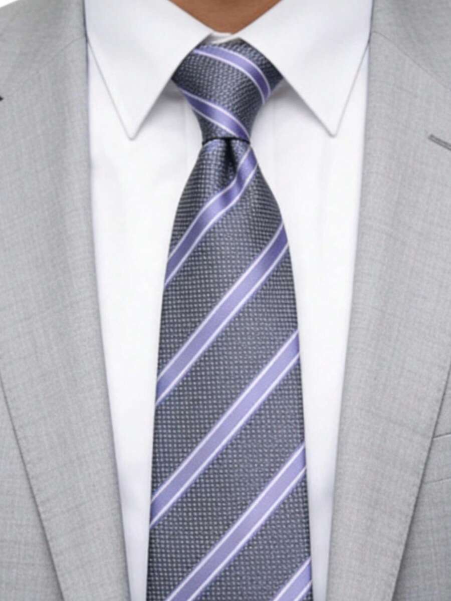 1pc Men's Diagonal Striped Tie, Minimalist Design, Suitable For Commute, Interview, Casual, Family Gathering, Party, Daily Wear - Multicolor - View 1