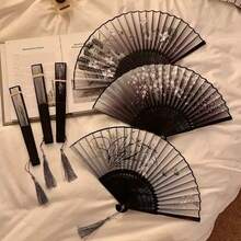Foldable Fan With Tassel, Hand-Held Fan For Party, Photo Shoot, Cheongsam, Hanfu, Dance Performance Costume Accessory, Photography Prop - Hand Fan - View 2