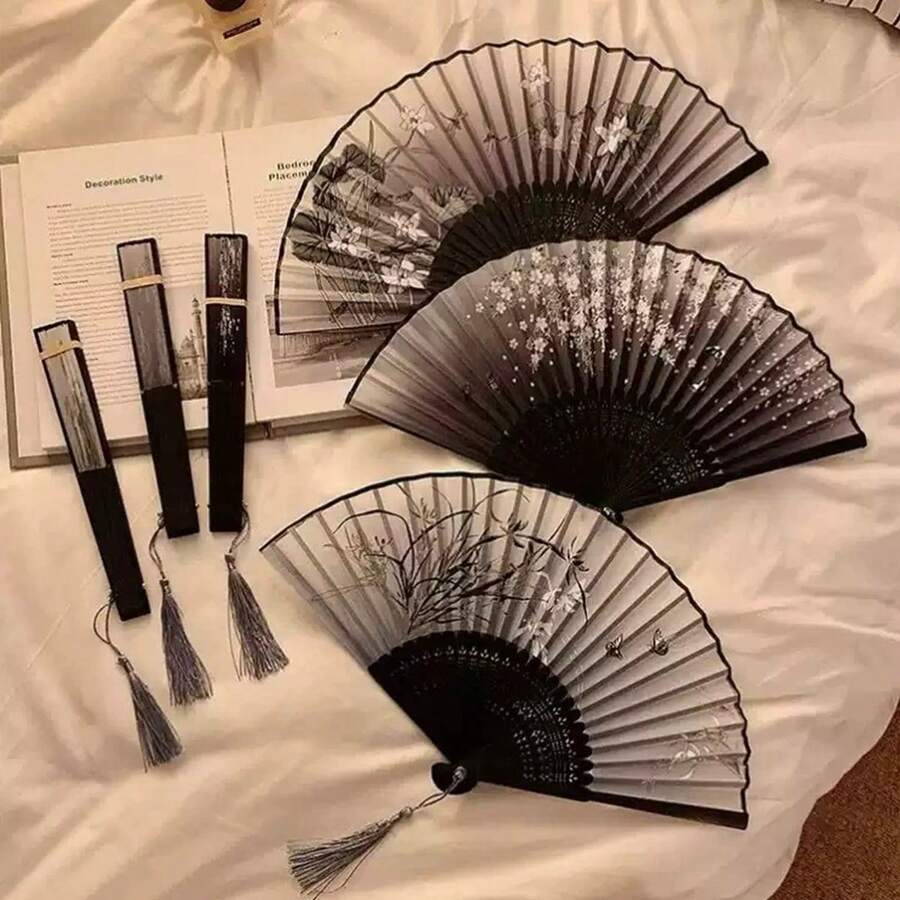 Foldable Fan With Tassel, Hand-Held Fan For Party, Photo Shoot, Cheongsam, Hanfu, Dance Performance Costume Accessory, Photography Prop