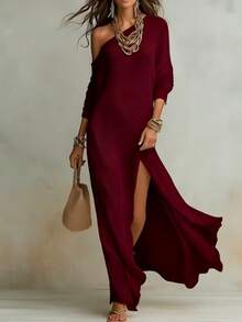 Dress For Women Fashion European And American Style Party Clubwear Casual Office Maxi Dress - 酒紅色 - 查看 12