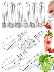 Bộ kẹp và muỗng múc đá bằng nhựa trong suốt (1 cái/2 cái/4 cái/12 cái), kẹp thực phẩm tái sử dụng, kẹp đá nhỏ, kẹp tráng miệng, kẹp khai vị, kẹp salad, kẹp đường, kẹp buffet răng cưa, xẻng vuông có tay cầm, muỗng múc đá, muỗng đa năng nhà bếp, xẻng xúc ngũ cốc, xẻng xúc hạt cà phê, xẻng xúc bột mì, xẻng xúc thức ăn cho mèo và chó, thích hợp cho quán bar, quán cà phê. - Nhiều màu - Xem 12