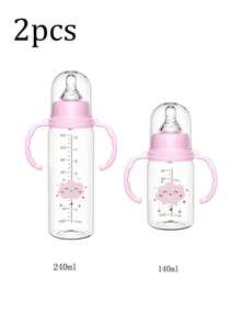 Bộ 3/2 bình sữa trẻ em bằng nhựa polypropylene bền chắc, chống rò rỉ, chống sặc, với thiết kế họa tiết động vật màu hồng và xanh dương trang nhã. - Nhiều màu - Xem 11
