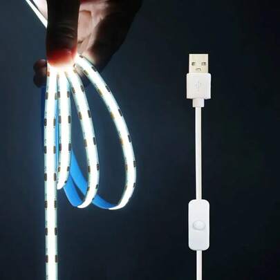 LQHZMYY 1 dải đèn LED COB có công tắc, giao diện USB, COB linh hoạt, ánh sáng LED dịu nhẹ, DC5V, rộng 8mm, mặt sau tự dính, thích hợp cho chiếu sáng gương, trang trí nội thất, tủ bếp, v.v.