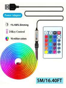 Dải đèn neon hồng ngoại RGB 1m/2m/3 mét/4m/5m, dải đèn LED silicon dẻo chống thấm nước, đèn trang trí không gian có điều khiển từ xa, đèn đổi màu cho trang trí Giáng sinh trong nhà/ngoài trời, điều khiển từ xa 24 phím và ứng dụng, thích hợp cho trang trí nhà cửa và dải đèn dẻo cho cảnh tuyết. - ánh sáng đa sắc - Xem 14