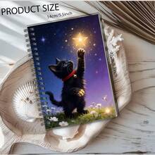 1 Cuaderno encantador A5, con diseño de gato lindo con fondo de cielo estrellado, decorado con gatos negros y estrellas doradas, adecuado para llevar un diario - A5 - Ver 5