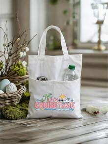 Pocket Vacation Tote Bag - Lightweight Large Capacity With Multiple Pockets For Convenient Access, Printed With "Time To Set Sail" Text, Summer Style Tote Bag, Travel Tote Bag, Washable And Reusable, Essential Travel Accessory - Multicolor - View 3