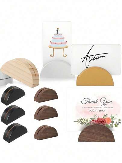 10pcs Wooden Semi-Circle Table Number Card Holders, Wedding Table Card Stands, Office Label Photo Menu Holders For Party Birthday Event Restaurant Retail Decor, Natural Rustic Style