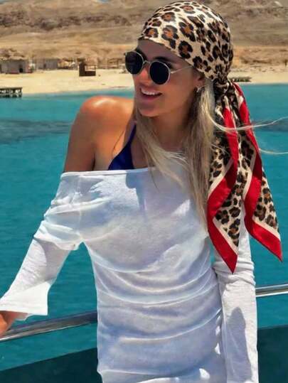 1pc 2026 Spring/Summer Fashion Vintage Leopard Print 90*90cm Silk Scarf, Minimalist & Versatile, Casual Headscarf, Travel Sun Protection, Party Gift