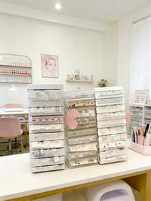 1 pieza Caja de almacenamiento de 10 rejillas para placas de estampado de uñas de acrílico, organizador de escritorio para pegatinas de uñas, soporte portátil para exhibir tarjetas de color de esmalte de uñas - Multicolor - Ver 4