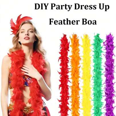 1pc Feather Boa, Feather Scarf Carnival Feather Scarf DIY Party Costume Accessory, Festival Decoration Multicolor Feather Boa Scarf Decor, Suitable For Birthday Party DIY Party Costume Accessory, Colorful Feather Scarf For Halloween, Christmas, Racing, Tea Party, New Year's Eve, Concert, Home Decor, Dance Wedding, Stage Performance, Carnival Costume And Accessory, Party Supplies