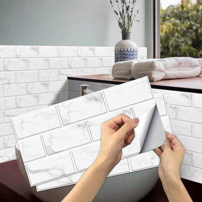 Bộ 10/30/50 miếng dán tường giả gạch men, miếng dán gạch nhà tắm chống thấm nước, miếng dán gạch nhà bếp chống dầu mỡ, giấy dán tường vinyl, tranh dán tường, trang trí tường.