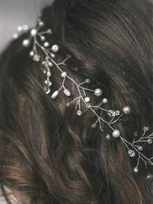 1pc Bridal Wedding Pearl & Rhinestone Headband - Silver - View 5