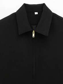 Solid Color Polo Collar Short Sleeve Top, Spring/Summer Black - Black - View 3