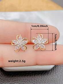 1 Pair Cubic Zirconia Elegant Stud Earrings, Suitable For Daily Decoration, Party Jewelry Or Birthday Gift For Teenagers - Yellow Gold - View 5