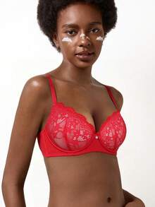 Women's Red Lace Padded Bra - Comfortable Lift & Support, Suitable For Daily Wear And Dates - Red - View 9