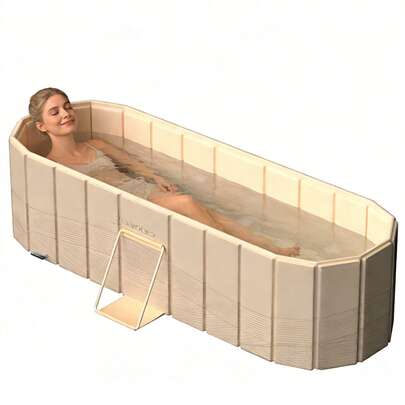 GCCSJ Hot Tub,Portable Foldable Bathtub, Freestanding Bathtub No Installation, Bathroom SPA Soaking Bath Tub, Shower Stall Collapsible Hot & Ice Bath For Indoor Outdoor (Beige, ‎47.2"L X 21.6"W X 19.6"H)