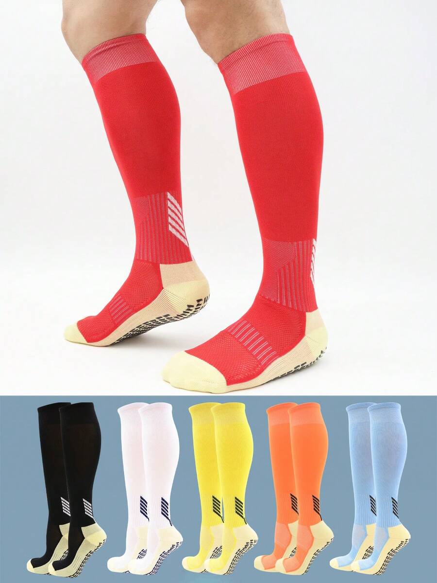 FLSHMCEN 1 双吸湿排汗防滑长筒压缩袜，适用于足球、篮球、曲棍球等运动。 - 彩色 - 查看 1