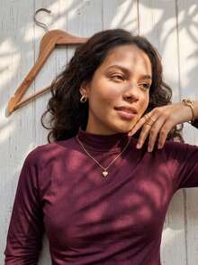 Women's Blouse Kits, High Neck, Second Skin, Supplex, Turtleneck, Modern, Casual, Elegant, Everyday, Polyamide, Winter. - 紅木色 - 查看 4