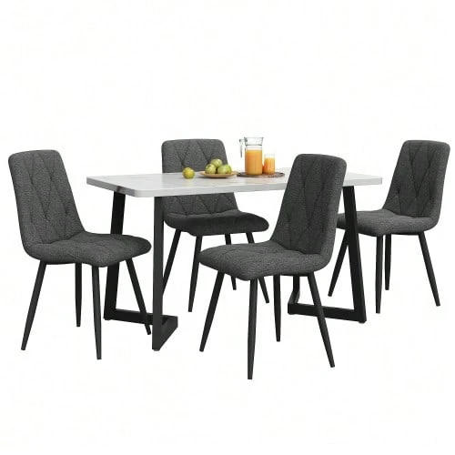 Dining Set (117x68 Cm Dining Table With 4 Chairs), Rectangular Dining Table, Modern Kitchen Table Set, Dining Chair In Dark Grey Linen Twill Fabric, Black Table Legs - Grey - View 1