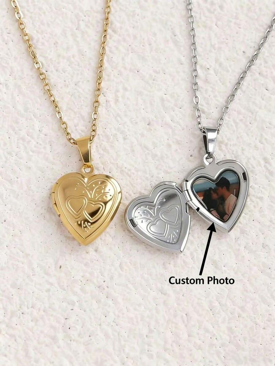 Customized Sparkling Rhinestone Cubic Zirconia Round Pendant Necklace, Personalized Commemorative Photo Couple Photo Pendant Necklace, Gift For Her - Multicolor - View 1