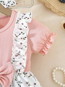 Gaun Lengan Pendek Motif Kupu-kupu Lucu untuk Bayi Perempuan, Musim Panas - Berwarna merah muda - View 5