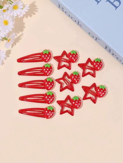 10 Pcs Women's Y2K Star BB Clip Hair Accessories Set, Red Hair Clip Strawberry Snap Clips, Cute Hair Accessories Suitable For Spring & Summer Daily Wear, Travel, Parties, Women's Sweet Hair Ornaments.